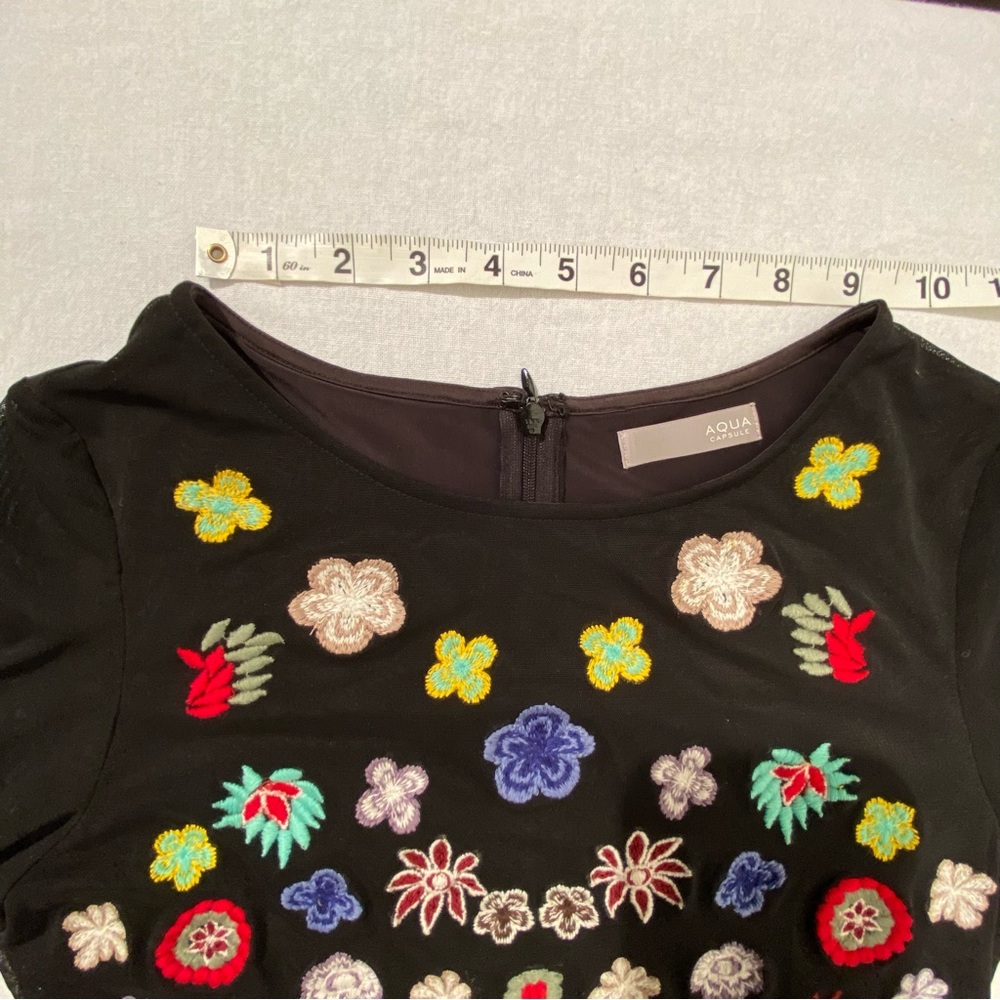 Aqua Capsule Embroidered Floral Mesh Mini Dress Sheer Sleeve Size M - Picture 13 of 16